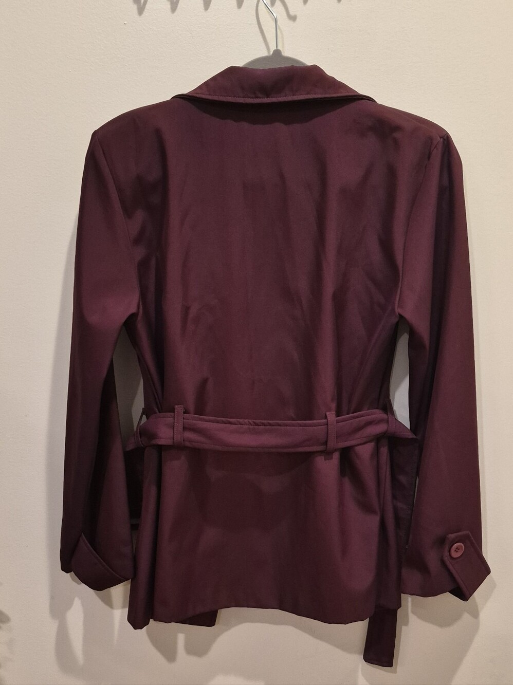 Classic Women's Belted Pea Coat - Burgundy - Picture 5 of 9